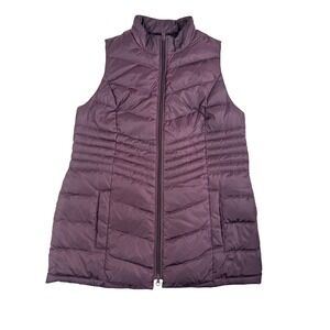 J.Jill Down Puffer Vest‎ Women's Medium Dark Purple Quilted Full Zip Mock Neck